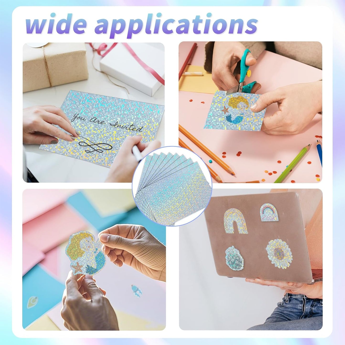 20 Sheets Printable Holographic Sticker Paper,11 x 8.5 Inches Printable Waterproof Paper Rainbow Vinyl Sticker Paper for Inkjet or Laser Printer（Laser bubble pattern）