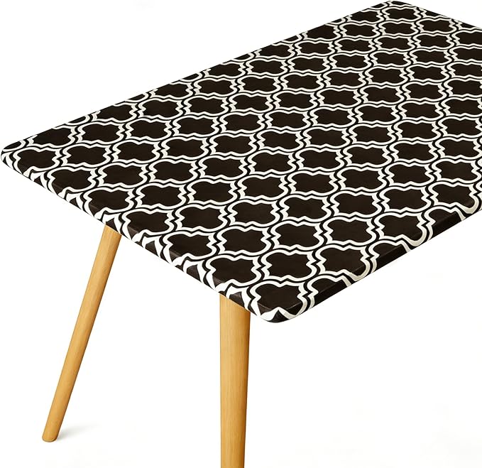Rectangle Picnic Table Cloth, Elastic Waterproof Fitted Vinyl Tablecloths for 6 Foot Tables, Wipeable Flannel Backed Table Covers for Dining, Camping, Outdoor(Black,30"x72")