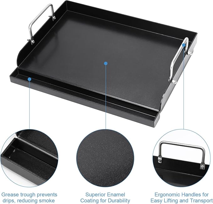 Universal Griddle Plate for Gas Grill – Premium Ceramic Coating Cooking Griddle for Gas Stove/Charcoal/Electric, 17x13 Inches, Flat Top Plate Insert for Outdoor Grill
