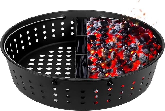 Fire Basket for Weber Kettle XL Big Size Green Egg Grill Airflow Charcoal Basket Crate with Handle Carbon Steel Fire Bowl Smoker Box for Weber XLarge Big Size Green Egg Ash Bucket Holder Accessories