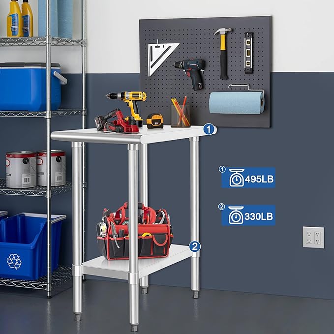HARDURA Stainless Steel Table 30X18 Inches with Undershelf and Galvanized Legs NSF Heavy Duty Commercial Prep Work Table for Restaurant Kitchen Home and Hotel