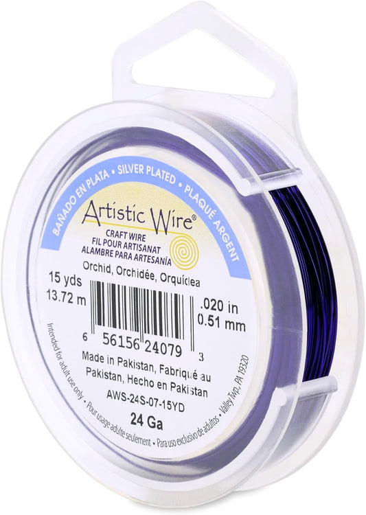 Artistic Wire, 24 Gauge Silver Plated Tarnish Resistant Colored Copper Craft Wire, Orchid, 15 yd