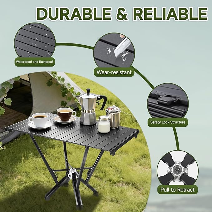 Folding Camping Table — Stable Roll-Up Aluminum Design, Solid Support Structure, Portable Outdoor Table for Camping, Cooking, RV & Travel