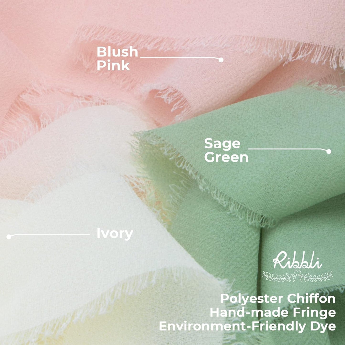 Ribbli Sage Green Chiffon Ribbon - 1-1/2 inch x 20 Yard, Handmade Fringe Chiffon Ribbon for Gift Wrapping, Wedding Invitations, Bridal Bouquets, Flower Arrangement Decoration