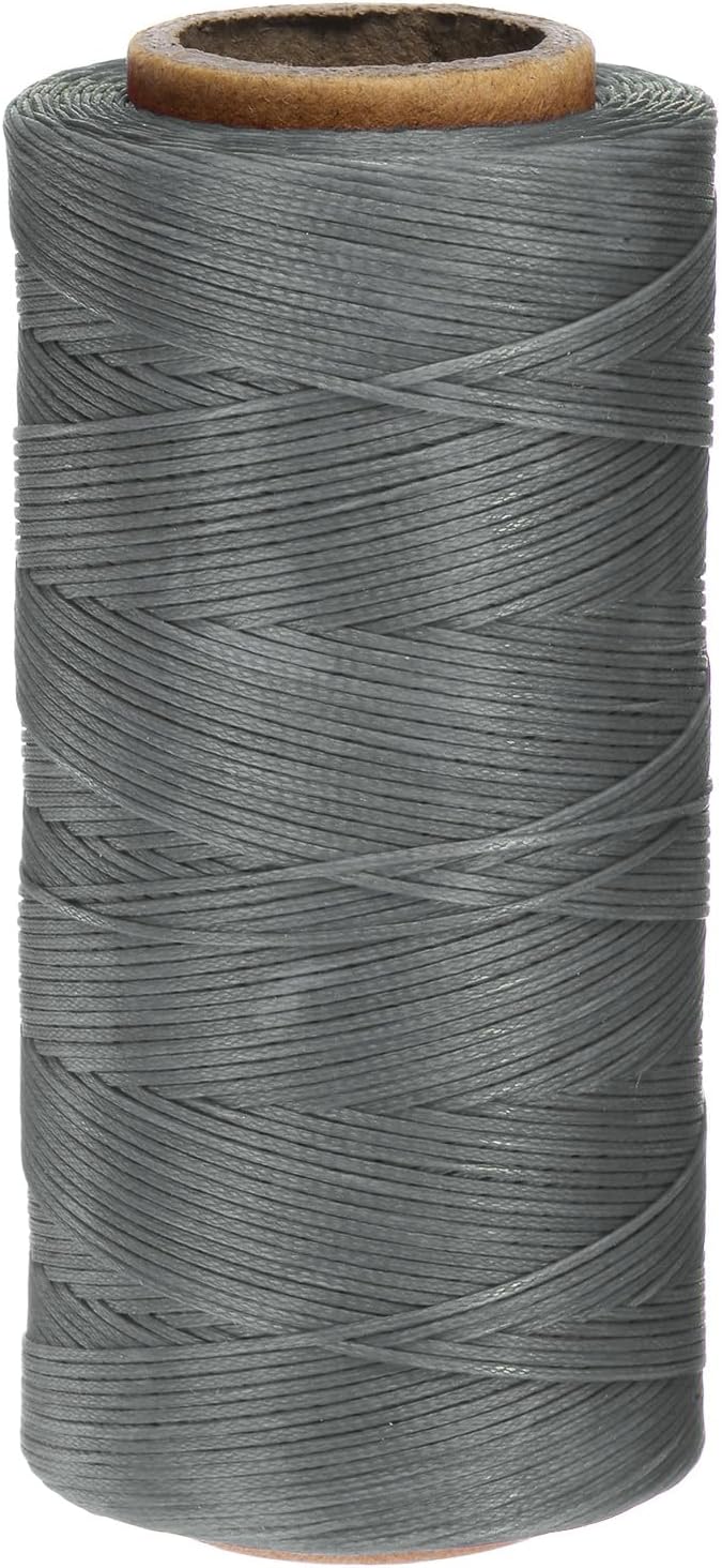 uxcell 150D 0.8mm Flat Waxed Thread 284 Yards Polyester Leather Sewing Waxed String Hand Stitching Cord for Leather Stitching Sewing Bookbinding DIY Craft Silver Gray