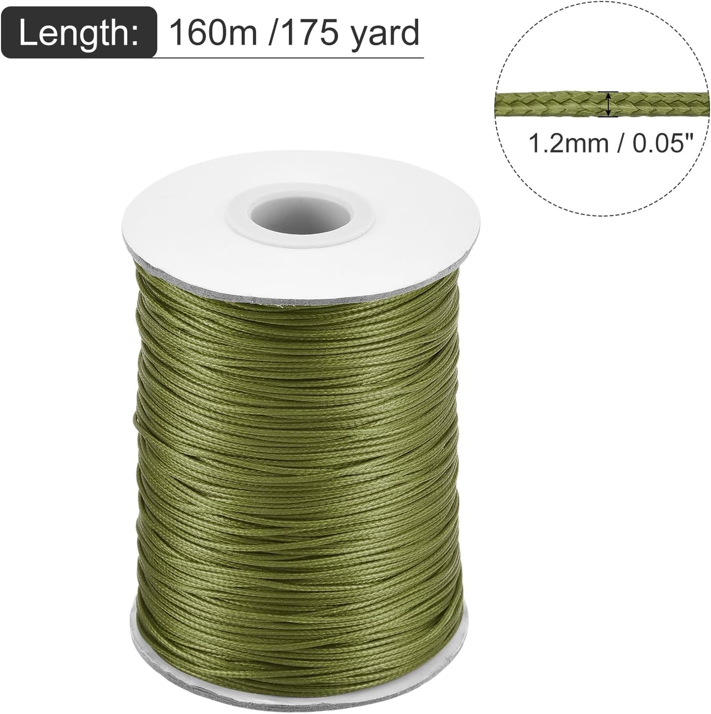 MECCANIXITY Waxed Cord 1.2mm Waxed Polyester Cord 175 Yard Wax String for Bracelet Making,Necklaces, Beading,Jewelry Making and DIY Crafts(Olive Green)
