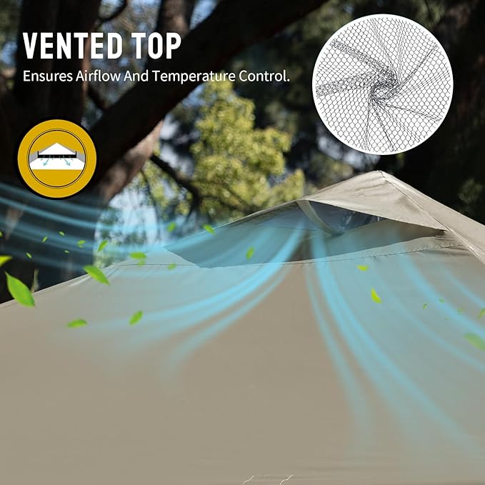 CROWN SHADES 12x12 Pop Up Canopy Outside Canopy, Patented One Push Tent Canopy with Wheeled Carry Bag, Bonus 8 Stakes and 4 Ropes, Beige