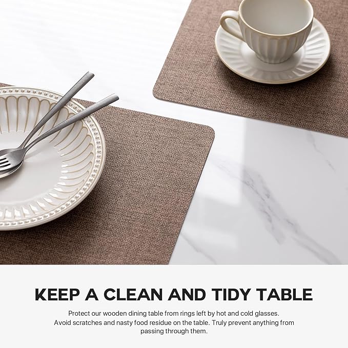 Faux Leather Placemats Set of 8 Vinyl Washable Wipeable Table Mats for Kitchen Dining Table Heat Resistant Waterproof Modern Indoor/Outdoor Placemats Non-Slip Easy Clean Place Mats (Cocoa)