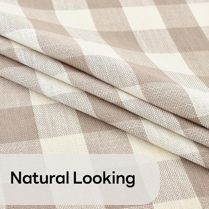 Gingham Table Cloth for Round Tables Beige Checkered Plaid Tablecloth Heavy Duty Cotton Blend Washable & Wrinkle Table Cover for Outdoor Kitchen Dining Picnic Camping (60 inch Diameter)