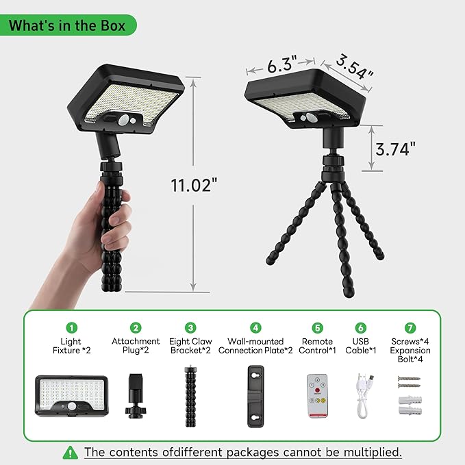 Solar Motion Lights Outdoor with Flexible Octopus Tripod, 12V Low Voltage Lights with Type-C USB, IP65 Waterproof Directional Fixture Black for Fence Travel [2-Pack]