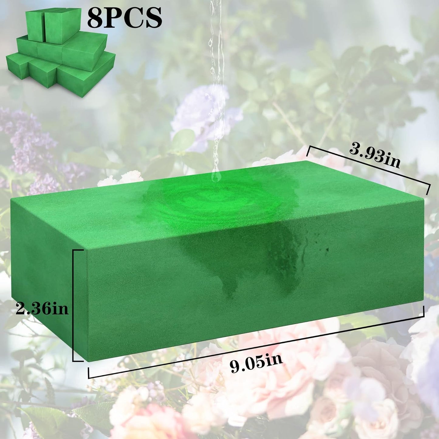 Max Shape Pack of 8 Large Size Floral Foam Blocks for Fresh and Artificial Flowers (9” L x 4” W), Wet Florist Foam Blocks for Wedding Holiday Decorations (8 Pack)