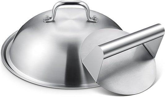 homenote Griddle Accessories for Blackstone, Commercial Grade 12 Inch Heavy Duty Melting Dome with Round Stainless Steel Smash Burger Press Perfect for Flat Top Hibachi Grill Outdoor Indoor