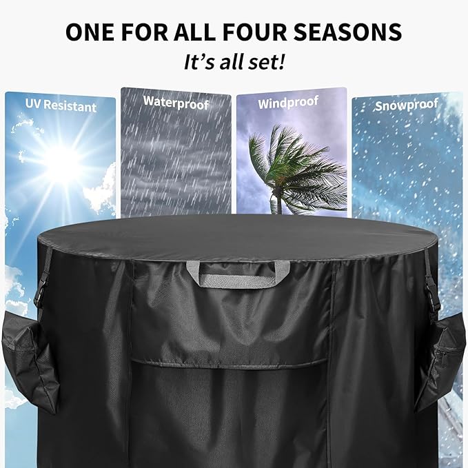 Fire Pit Cover,Heavy-Duty Waterproof Tear-Resistant FirePit Covers Round with Sandbag,Weather and Fade Resistant Fire Pit Cover Round Fits for 41-44 Inch Fire Pit/Table,Black 44" D x 24" H