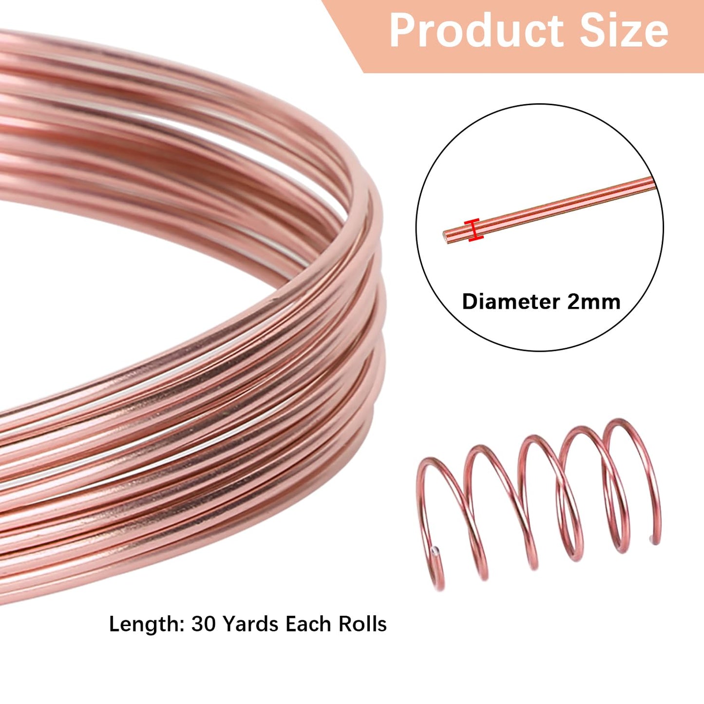 12 Gauge Aluminum Craft Wire, 2mm×30Yards Bendable Metal Craft Wire for Bonsai Plant Stand, Doll Skeletons, Wire Sculpture, Jewelry Making and Home Decorations (Copper)