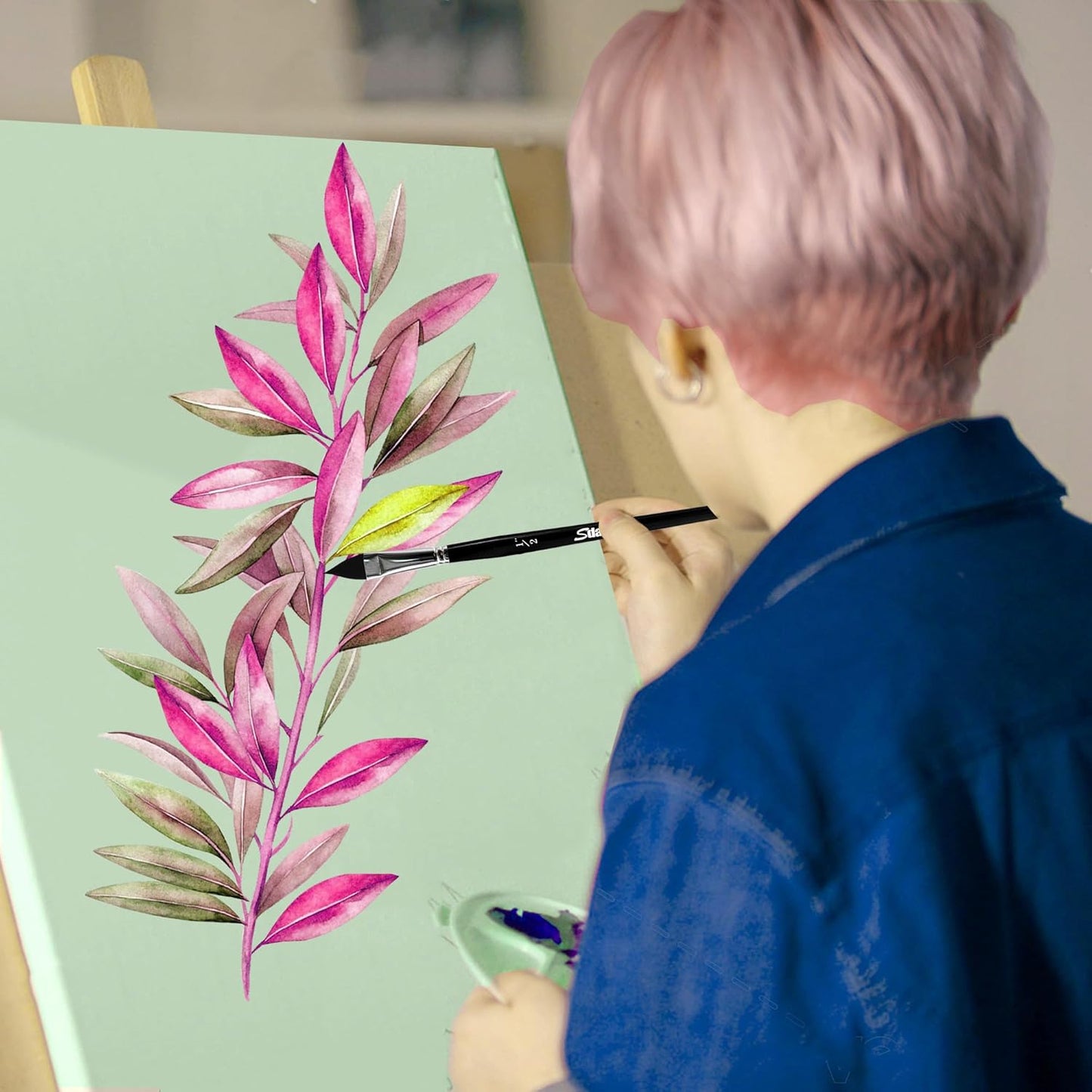 Cat Tongue Watercolor Brushes,4 PCS Oval Wash Paint Brushes for Acrylic Painting Floral Petal Watercolor Brush，Pointed Oval Paintbrush Professional Cat's Tongue Paint Brush Artist Paintbrushes