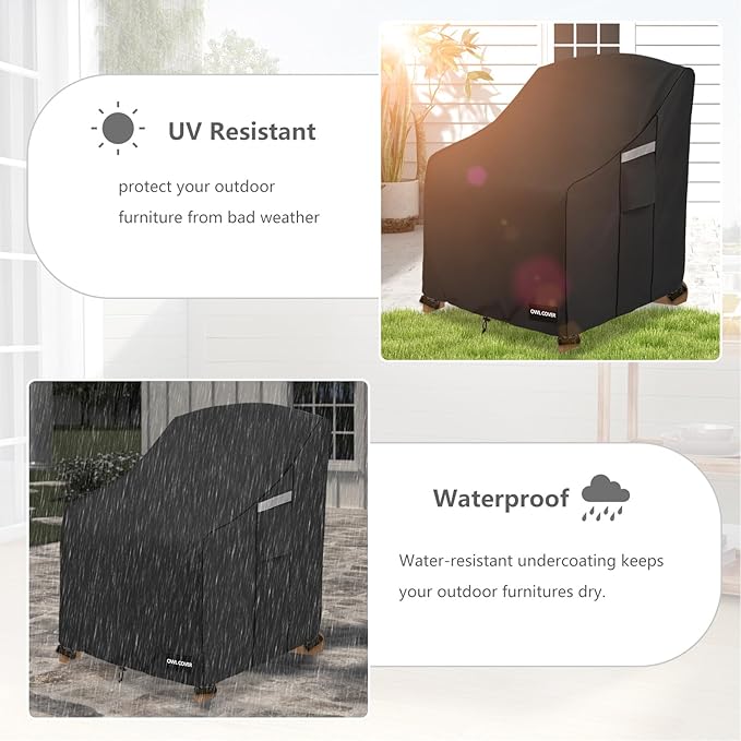 Outdoor Chair Covers 30"W x 34"D x 36"H,600D Heavy Duty Waterproof Patio Chair Cover,Outdoor Furniture Covers for Lawn/Garden Chiar,Black