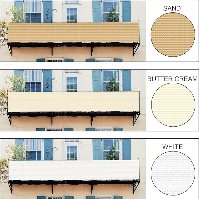 LOVE STORY Custom Size 3'x10' Butter Cream Balcony Privacy Screen,UV Block Privacy Fence Screen,90% Shield for Outdoor Pool Garden Apartment Railing