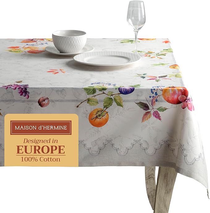 Maison d' Hermine Table Cloth Rectangle Table 100% Cotton 54 x 72 Inches Fall Tablecloth Reusable Everyday Use for Thanksgiving Christmas Decorations Dining Farmhouse Party (Fruit D'Hiver)
