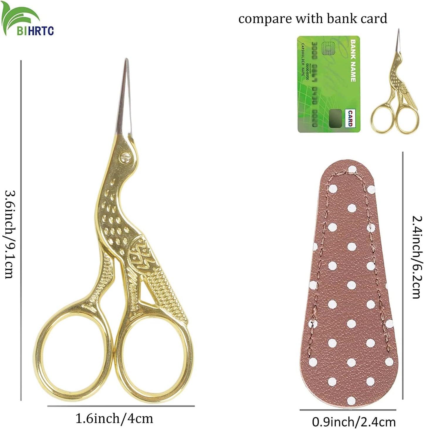 BIHRTC 3.6inch Little Embroidery Scissors Sharp Stainless Steel Tip Cross Stitch Scissors for Office Home Manual Sewing Handicraft DIY Tool Art Work Needlepoint Crochet Vintage Detail Shears