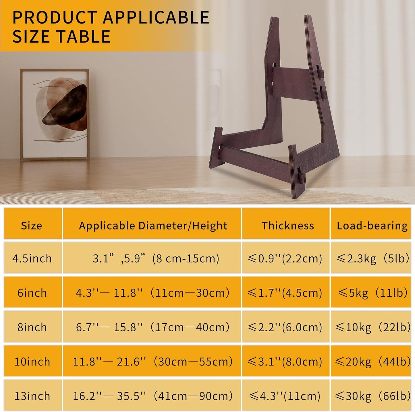 1 Pack 8 Inch Plate Stand, Wooden Display Stand Plate Stands for Display Decorative Picture Frame Stand, Easel Display Stand,Book Display Stand, Plate Holder Display Stand (8 Inch-1PCS)