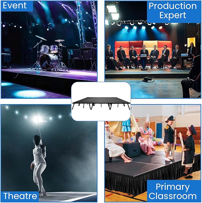 12'x12' MYSTAGE 9 Stage Platform - Portable, Folding Lightweight Aluminum Performance Deck with Adjustable Height 17"-28" - US Patented Design