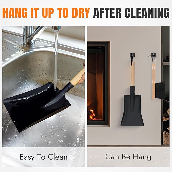 INNO STAGE Ash Shovel and Brush Set - Fireplace Tools Set Hearth Indoor Outdoor Modern Firepit Coal Shovel and Brush Kit Cleaning Tool Rust Resistant (6 * 16inch)