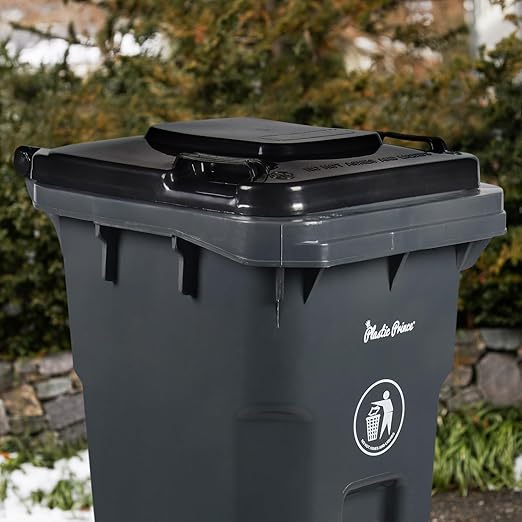 32 Gallon Trash Can Lid Outdoor Trash Can with Lid and Wheels Heavy-Duty Trash Bin for Outside Plastic 32 Gallon Garbage Can Wheeled Gray for Hospitals Restaurants Offices, Pack of 2