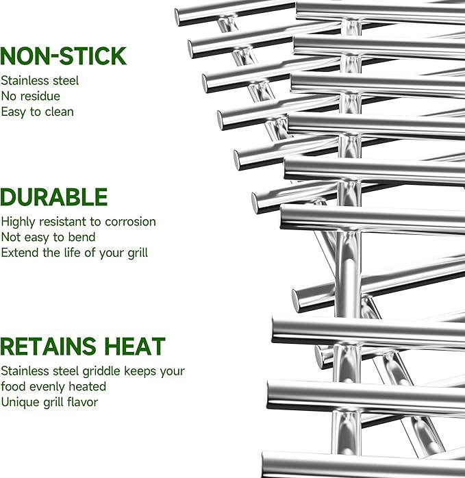7637 Stainless Steel Cooking Grates for Weber Spirit I & II 200 Series Spirit E210 Spirit E220 Spirit S210, Spirit S220 with Front Control, 17.5 inch Grill Grates for Weber 7637 Gas Grills