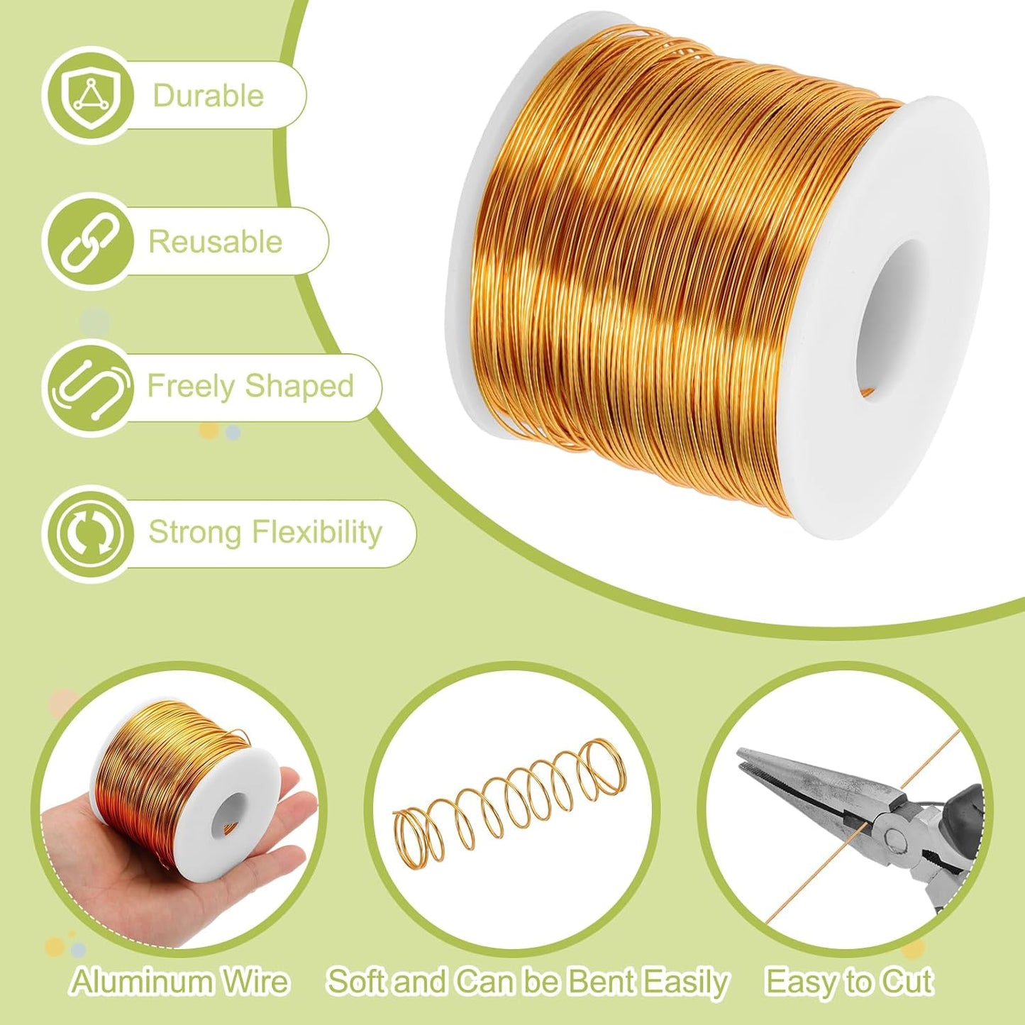 MECCANIXITY 20 Gauge Anodized Aluminum Craft Wire Bendable Bonsai Training Wire 771 Feet 0.8mm for Sculpting Crafts Wreath Floral Beading Jewelry Making, Yellow