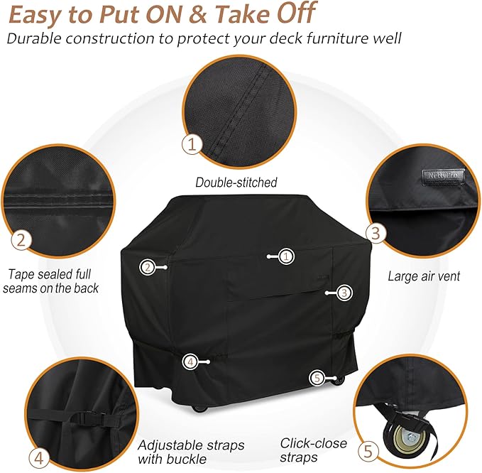 NettyPro Grill Cover for Outdoor Grill 72 inch Waterproof Heavy Duty Gas BBQ Grill Cover for Outside Weber, Char-Broil, Brinkmann, Jenn Air, Nexgrill 3-5 Burners Barbecue, Black