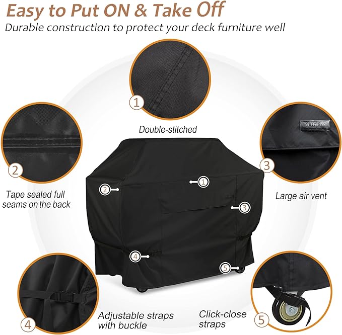 NettyPro Grill Cover for Outdoor Grill 60 inch Waterproof Heavy Duty Gas BBQ Cover for Outside Weber, Char-Broil, Brinkmann, Jenn Air, Nexgrill 3-4 Burners Barbecue, Black