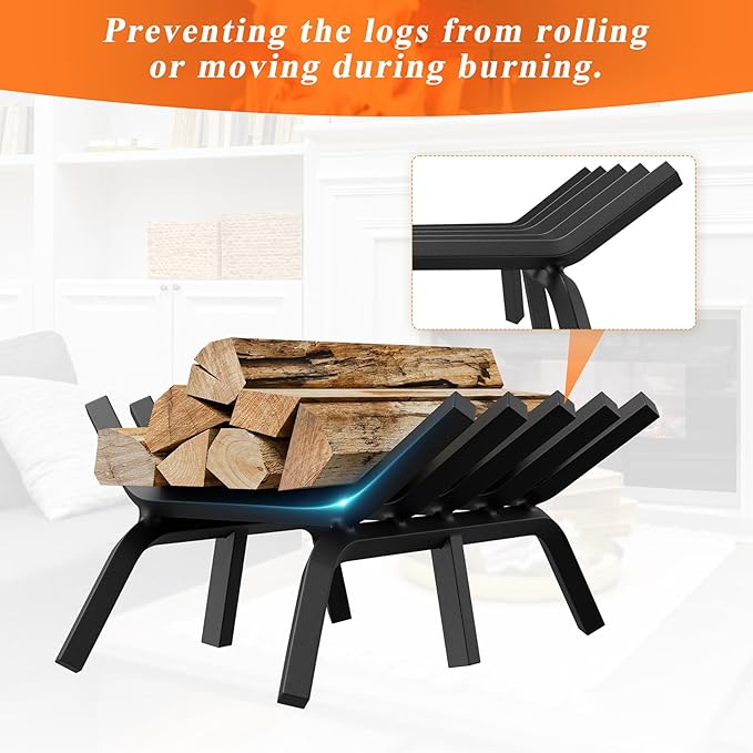 Fireplace Grate 17 Inch, Solid Steel Heavy Duty Fireplace Log Holder with 6 Support Legs, Fireplace Log Grate for Indoor Fireplace & Outdoor In-ground Firepit