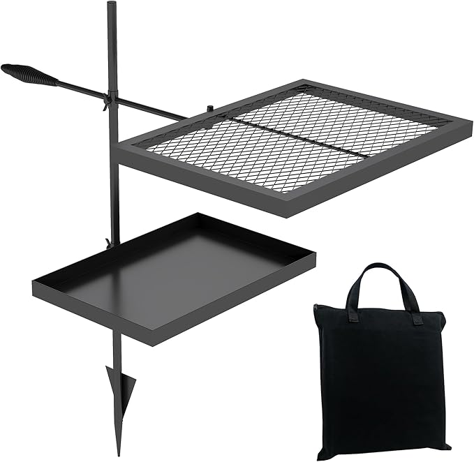 ABSCONDO Height-Adjustable Campfire Grill grate, Swivel Fire Pit Grilling Grate, Heavy Duty Portable Over Fire Cooking Grate with Handbag for Outdoor Camping Hiking Backpacking and Family Gatherings