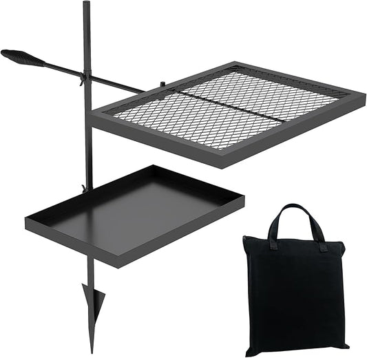 ABSCONDO Height-Adjustable Campfire Grill grate, Swivel Fire Pit Grilling Grate, Heavy Duty Portable Over Fire Cooking Grate with Handbag for Outdoor Camping Hiking Backpacking and Family Gatherings