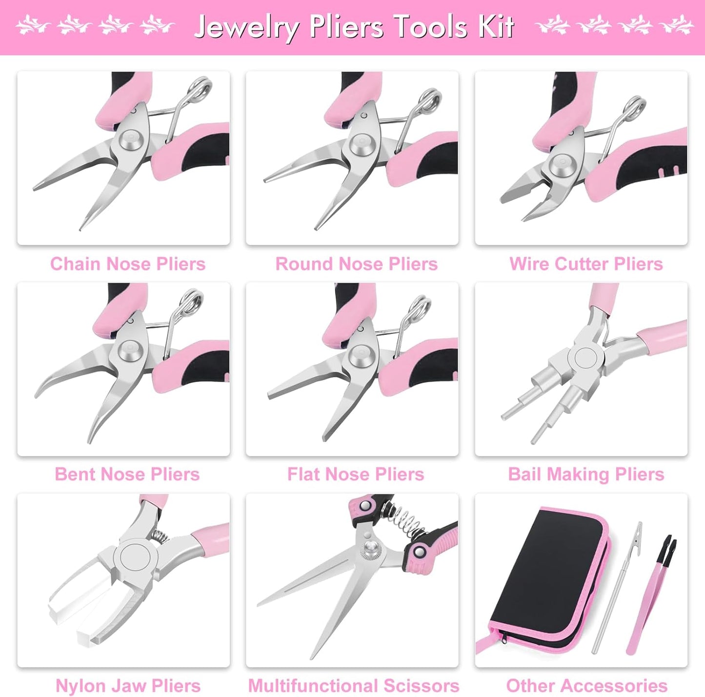 Toolour Jewelry Pliers Set Jeweler Making Tools for Adults,11pcs Professional Jewelry Pliers Tool Kit with Jewellery Making Supplies for DIY Beading Crafting Crimping Cutting Repair