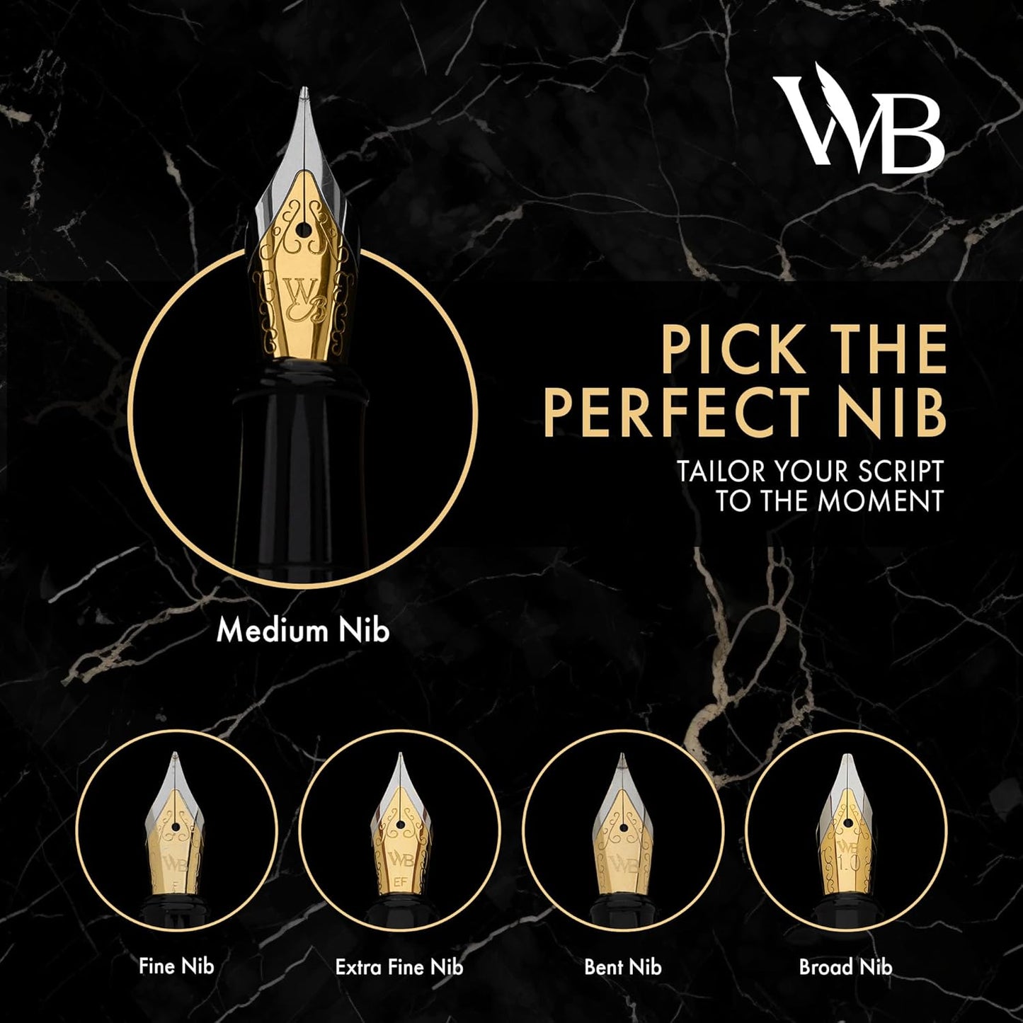 Wordsworth & Black Fountain Pen Set, 18K Gilded Bent Nib, Includes 24 Pack Ink Cartridges, Ink Refill Converter & Gift Box, Gold Finish, Calligraphy, [Silver Gold], Perfect for Men & Women