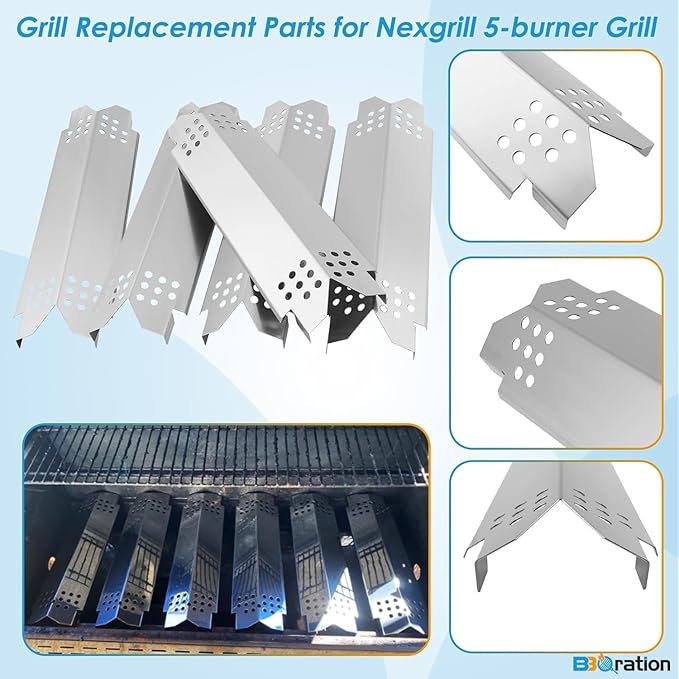 Replacement Parts Kit for Nexgrill 5-Burner 720-0888 720-0888N 720-0888A, 4-Burner 720-0830 720-0830H 720-0830A, Cooking Grate, Heat Shield and Burner Kit for Nexgrill