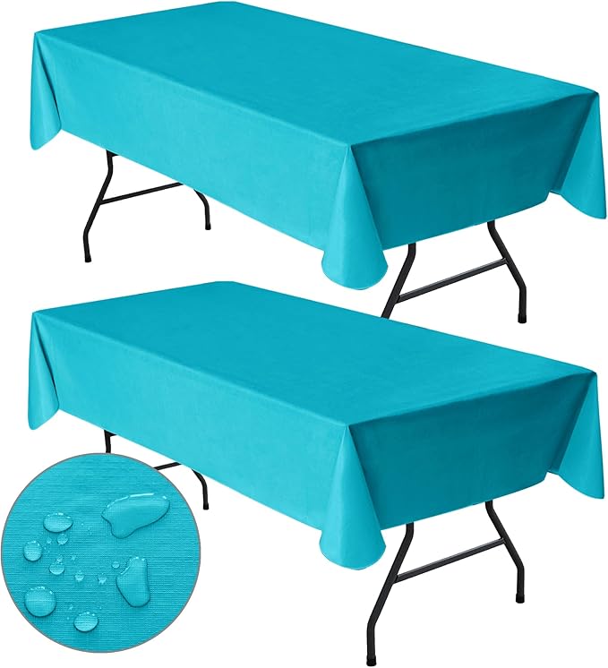 Nasitos 2 Pack Vinyl Plastic Table Cloth Rectangle 60x84 Inch-Flannel Backed Teal Vinyl Tablecloths, Disposable Tablecloth for Picnic, Wedding, Holiday Dinner, Special Events