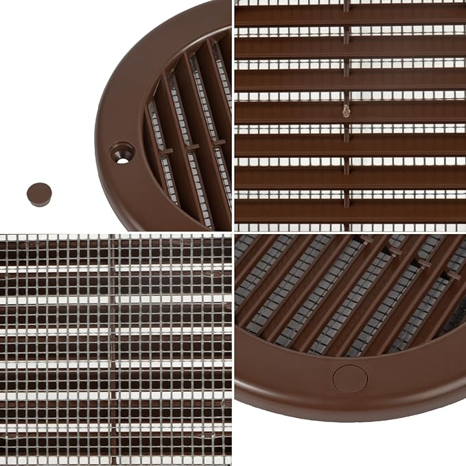4 Inch [Opening] Brown Air Vent Cover – Pack of 10 – Plastic Round Air Vent Grill Cover for Wall or Ceiling, Built-in Mesh Screen/HVAC Return Air Register – Modern Louvered Design