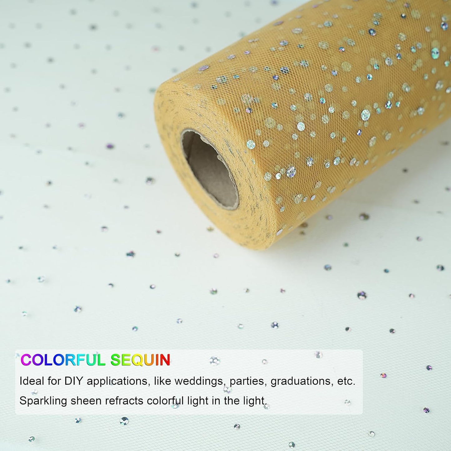 Glitter Tulle Rolls, 6” by 50 Yards (150FT) Sequin Tule Netting Fabric Tulle for Tutu Skirts Sewing Birthday Wedding Party Decoration (Gold)