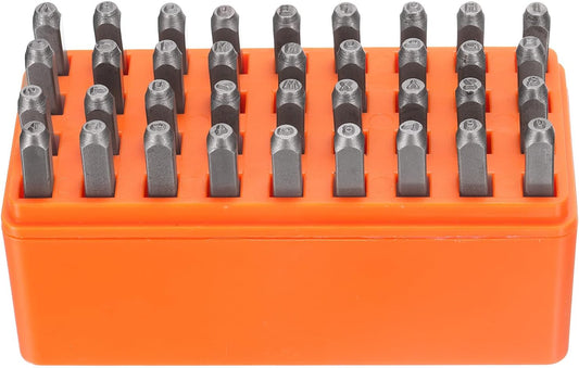 HARFINGTON 36pcs Metal Stamping Kit 5/64" (2mm) Steel Uppercase Letter and Number Punch Set (A-Z / 0-8 / "&" Symbol) Punch Press Tool with Case for Imprinting Metal Plastic Wood Leather