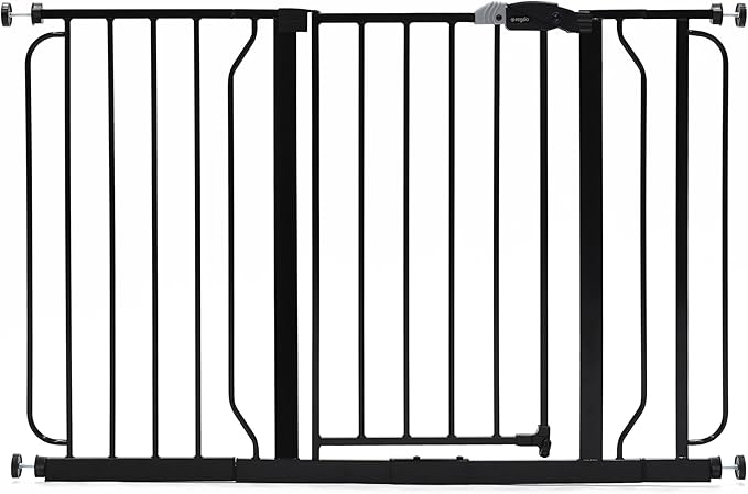 Regalo Easy Step 49-Inch Extra Wide Baby Gate, Includes 4 & 12 Inch Extension, 4 Pack of Pressure Mount and Wall Mount Kit, Black
