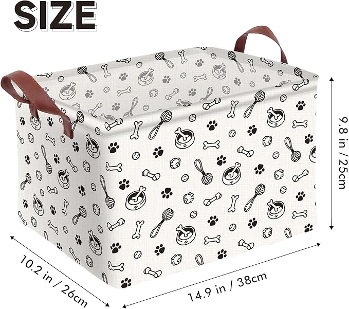 Dog Paw Storage Basket Waterproof Canvas Toy Storage Bin Storage Organizer Collapsible Outdoor Basket with Leather Handles Dog Toy Bin Blanket Baskets For Closets,Bedrooms,Gifts Baskets