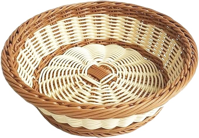 RT&BS Round Wicker Bread Basket, Christmas Food Baskets, Eco-Friendly Sturdy Stackable Fruit Basket for Kitchen, Store, Restaurant, Party (Bicolor, M)