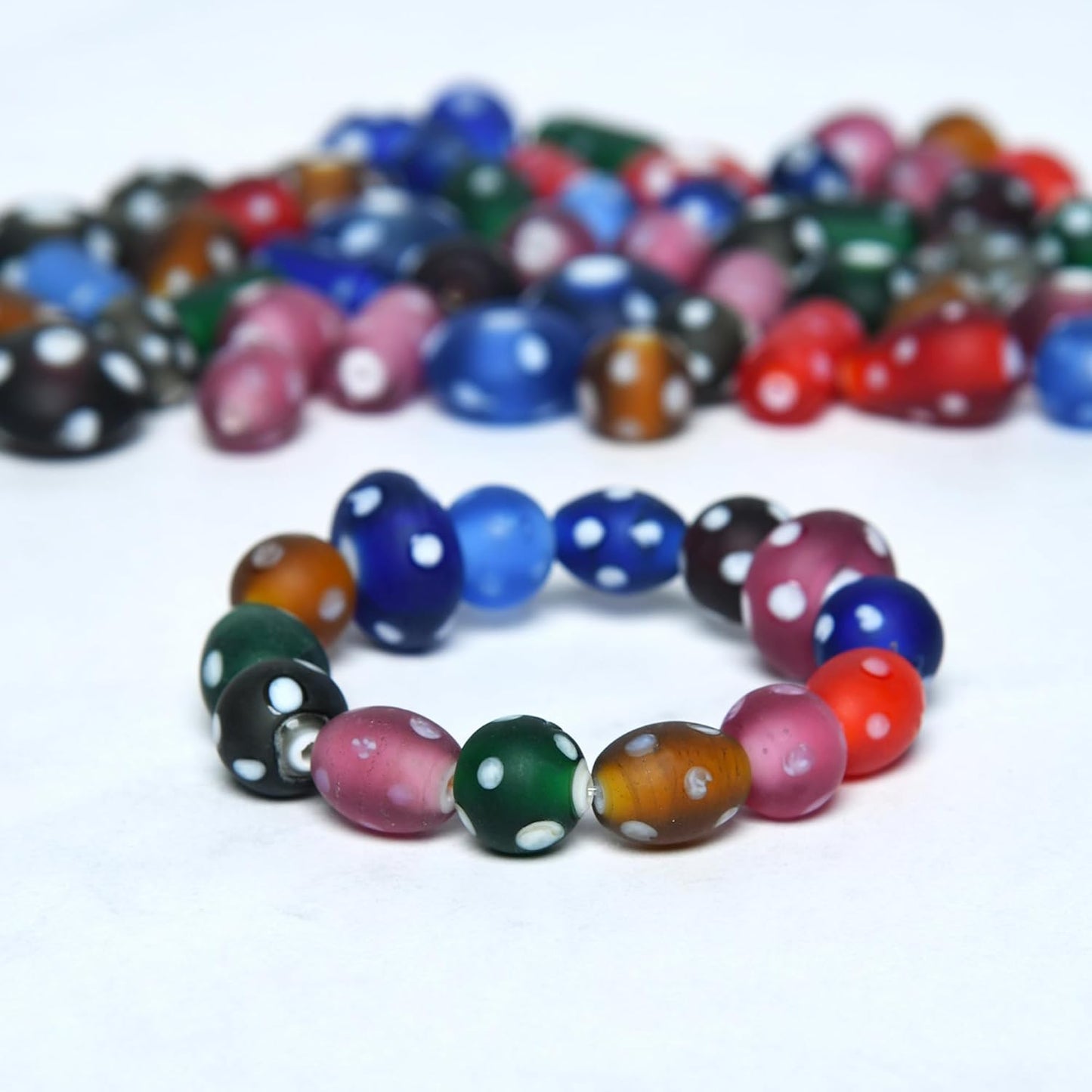 2/3 LB Bag of Assorted Glass Beads for Jewelry Making, Lampwork Murano Bead Mix for Bracelets and Necklaces, Crafting Beads Supplies Kit, Large & Small Beads (Polka Dot Beads)