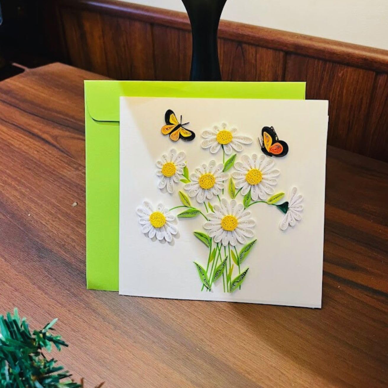 Quilling Cards, handmade card, quilled cards with Dedicated Paper Handmade Art for all occasions: Mother's day, Father's day, Birthday... daisy bouquet (With butterflies)