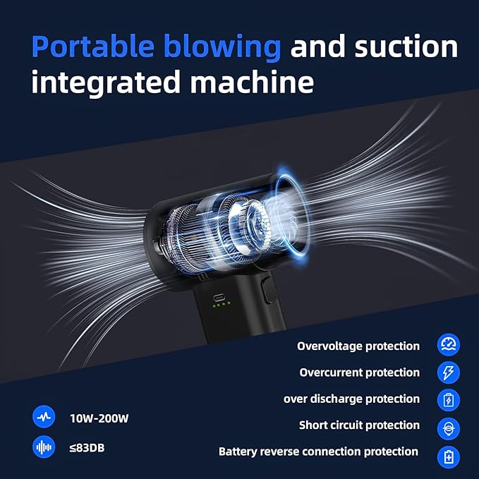 Electric Compressed Air Duster Mini Blower Cordless with Mini Vacuum Lighting 180,000 RPM Cleaner 5 Speed Handheld 3 in 1 USB-C for Computers Keyboards Electronics Home Car BBQ Grill