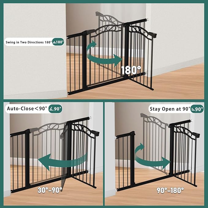 Fairy Baby 57.1"-59.8" Extra Wide Baby Gates with Door, 58 59 Inches Child Gate for Todder Kids, Metal Pressure Mounted Pet Dog Gate, Walk Thru Safety Gate for Doorway Stairs, Black