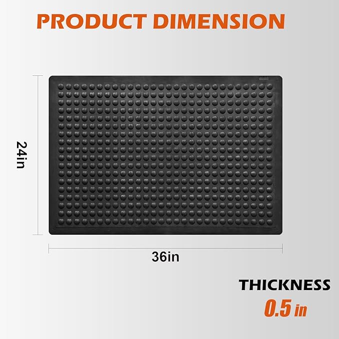 Black Rubber Bubble Anti-Fatigue Workplace Mat, Non-Slip Comfort Standing Floor Mat – Indoor, Outdoor, Garage, Workshop, Kitchen (24"x36" 4Pack)