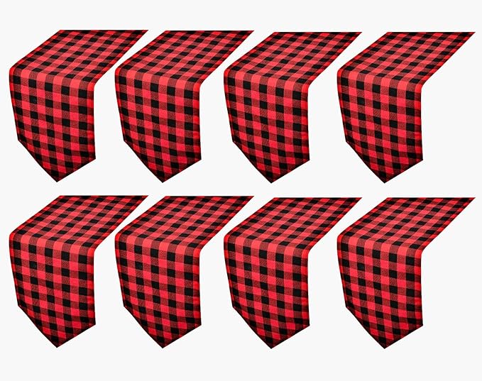 8 Pack Buffalo Check Table Runners Plaid Table Runner for Christmas Dinner, Lumberjack Party, Outdoor or Indoor Gatherings Table Home Decorations (Red & Black, 72inches)
